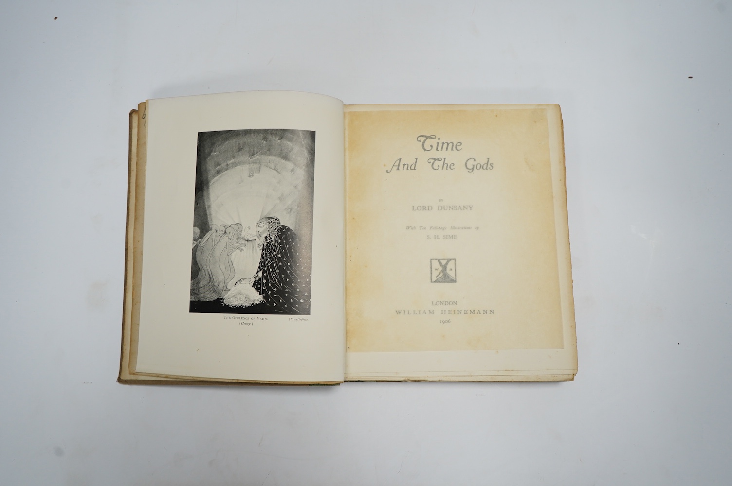 Dunsany (Edward Plunkett), Lord. Time and The Gods, first edition, 4to, 10 black and white plates by Sidney Sime, original cloth-backed boards with pictorial illustration mounted to upper cover, Heinemann, 1906.